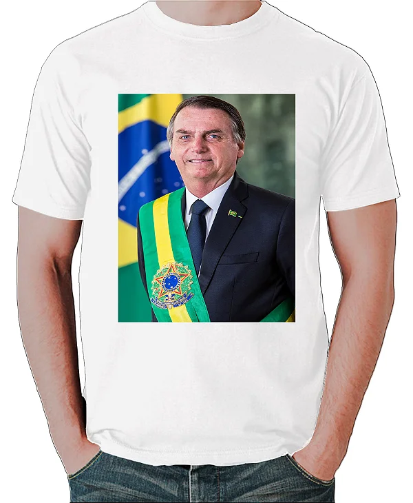 Foto ilustrativa do produto Camiseta Branco Foto Oficial Presidente Bolsonaro