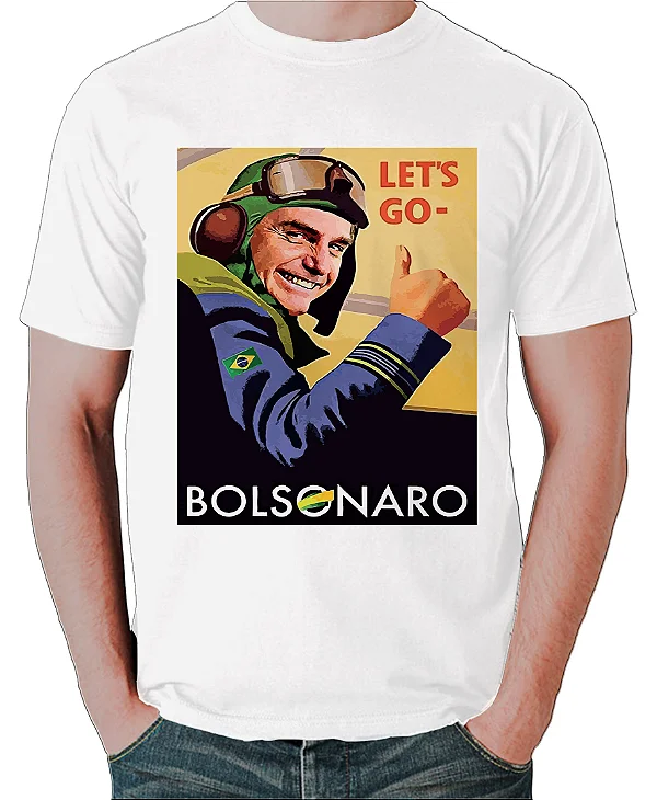 Foto ilustrativa do produto Camiseta Branco Lets Go Bolsonaro