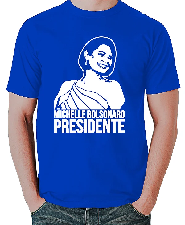 Foto ilustrativa do produto Camiseta Azul Michelle Bolsonaro Presidente