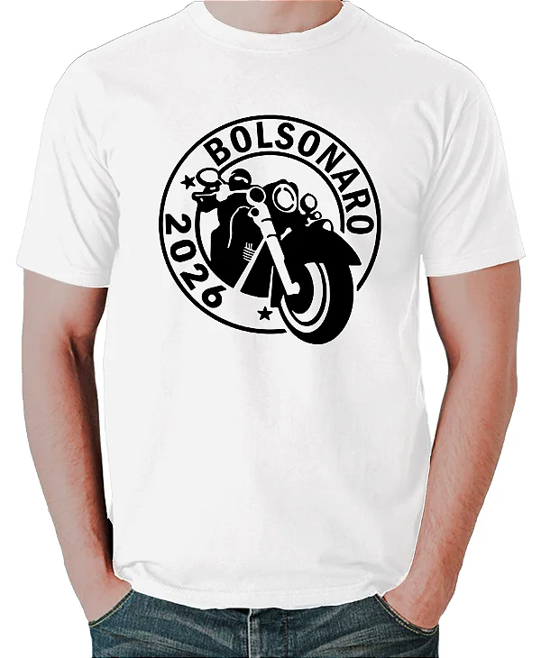 Foto ilustrativa do produto Camiseta Branco Motociclista Bolsonaro 2026