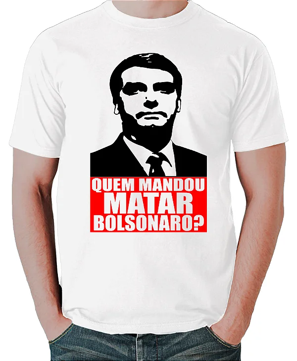 Foto ilustrativa do produto Camiseta Branco Quem Mandou Matar Bolsonaro